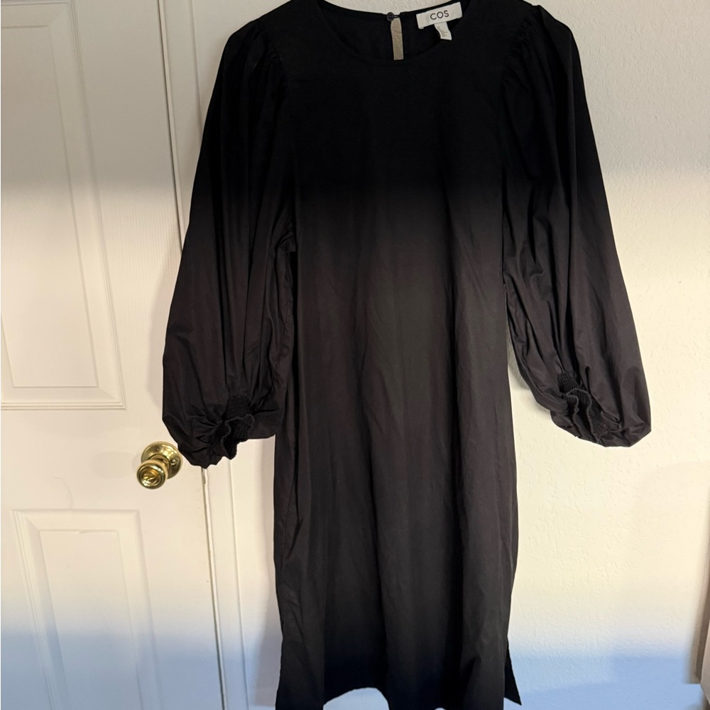COS cotton Black Long-Sleeve Puff-Sleeve Midi Dress Sz 8 NWOT